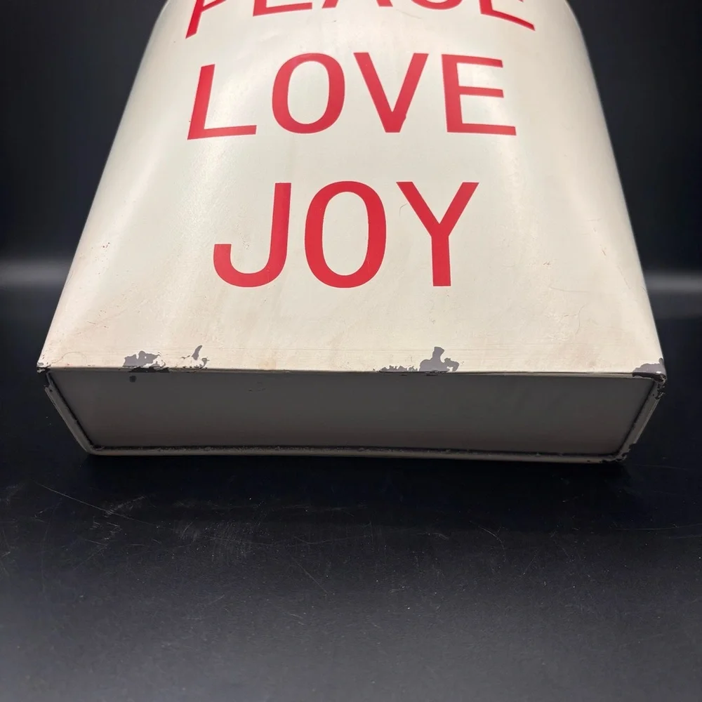 Kirklands Wall Door Bucket Metal‎ Peace Love Joy Christmas Holiday White Red